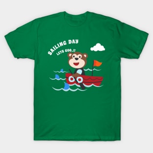 Funny monkey sailor cartoon vector on little boat with cartoon style. T-Shirt